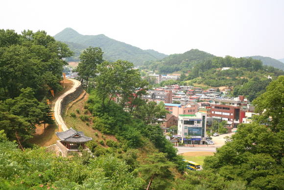 공산정에서 본 금서루와 공주 구시가지 풍경