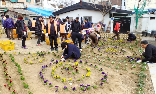 22일 용두동 주민이 참여해 마을 공터 등에 봄꽃을 심는 활동을 펼쳤다.