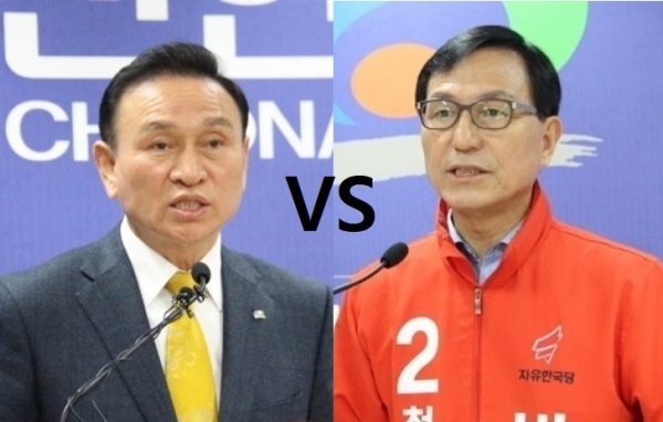 더불어민주당 구본영 후보(왼쪽)와 자유한국당 박상돈 후보.