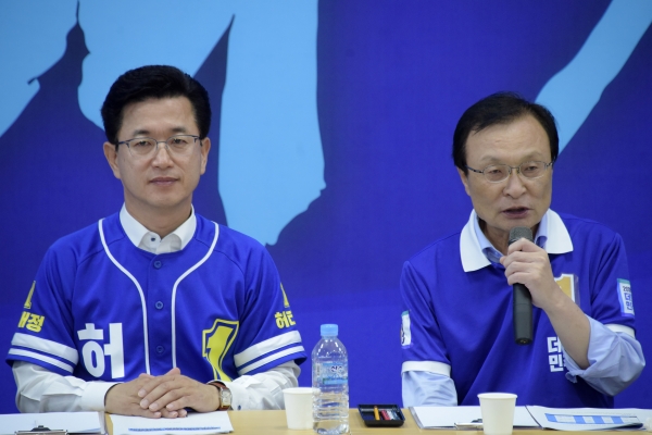 이해찬 더불어민주당 수석선대위원장이 7일 대전을 찾아 민주당 후보들의 지지를 호소했다.