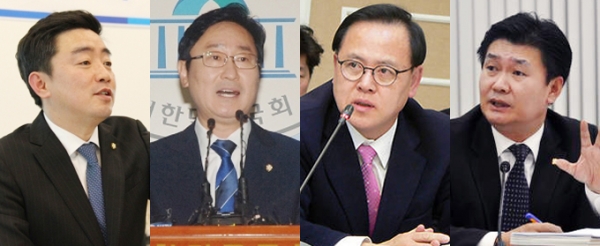 왼쪽부터 더불어민주당 강훈식-박범계 의원, 자유한국당 이명수-정용기 의원.