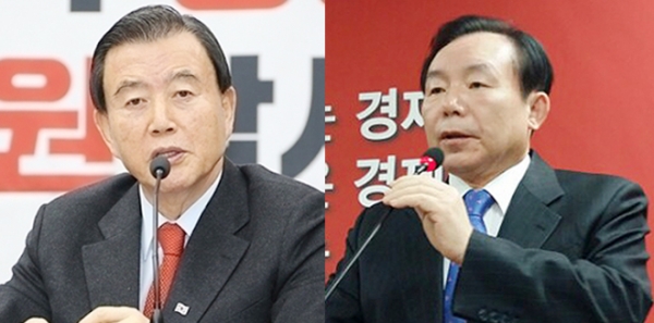 자유한국당 홍문표 의원(왼쪽)과 이인제 전 의원.