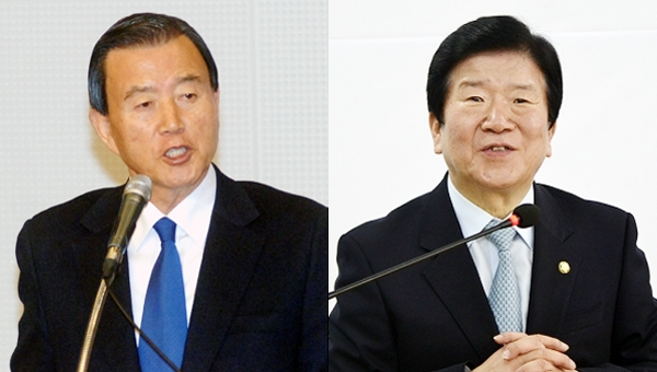 홍문표 자유한국당 의원(왼쪽)과 박병석 더불어민주당 의원.