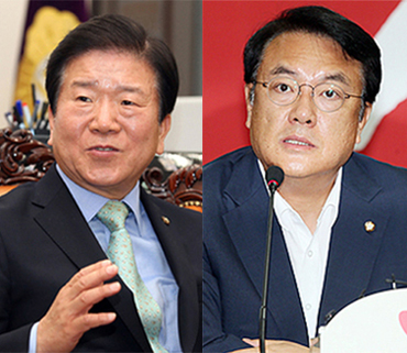 민주당 박병석 의원(왼쪽)과 한국당 정진석 의원.