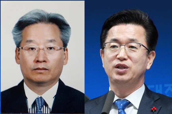 허태정 대전시장(오른쪽)이 5일 김재혁 양우회 이사장을 차기 정무부시장으로 내정 발표했다. 자료사진.