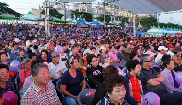 지난달 30일 2019 청양고추 구기자 축제가 열린 청양읍 백세공원일원에 개막식을 보기 위해 찾은 관람객들이 인산인해를 이루고 있다.