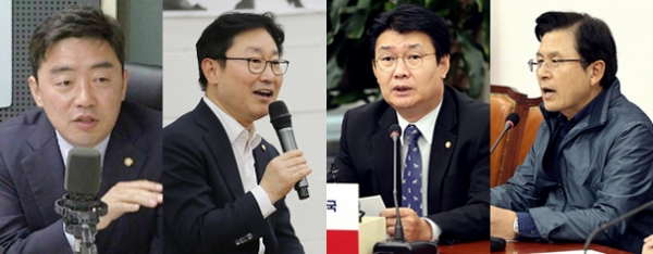 왼쪽부터 강훈식-박범계 더불어민주당 의원, 정용기 한국당 정책위의장, 황교안 한국당 대표.