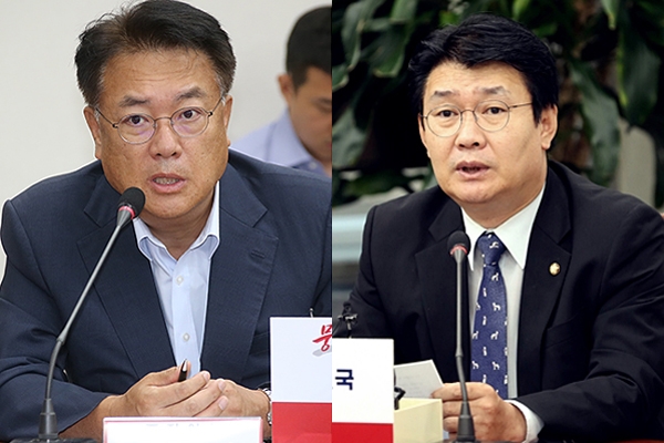 자유한국당 정진석 의원(왼쪽)과 정용기 정책위의장.