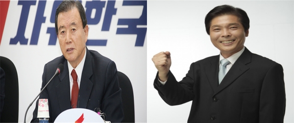 왼쪽부터 한국당 홍문표(홍성예산) 국회의원과 이상권 전 국회의원.