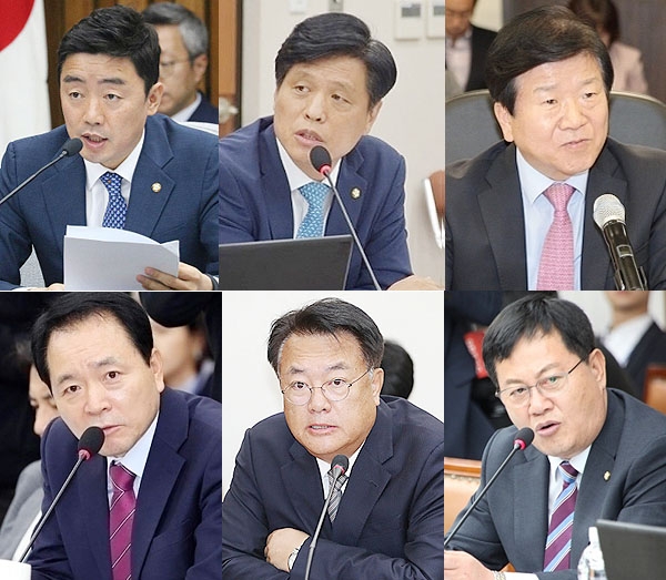 사진 윗줄부터 강훈식-조승래-박병석 더불어민주당 의원, 이은권-정진석-성일종 자유한국당 의원.