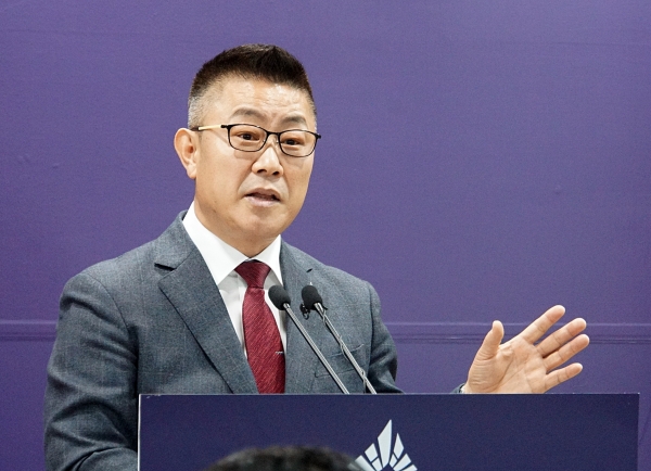 26일 김부유 세종시사회복지협의회장이 세종시청 브리핑룸에서 기자회견을 열고 세종시체육회장 출마를 공식 선언했다.