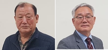 초대 민선 청양군 체육회장선거에 등록한 김진업씨(사진 우측)와 이영채씨.