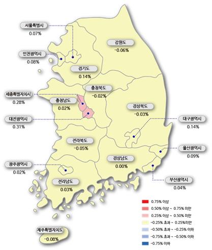 시도별 아파트 매매가격지수 변동률. 한국감정원 제공.