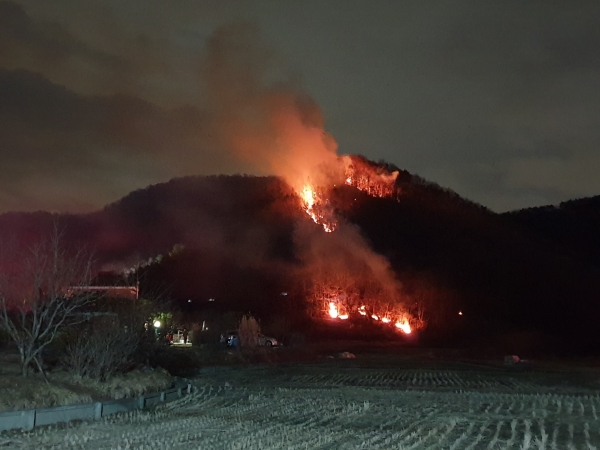 26일 오후 8시 48분께 충남 공주시 반포면 하신리 산 1번지 계룡산국립공원 자락인 고청봉(해발 319ｍ)에서 불이 났다.