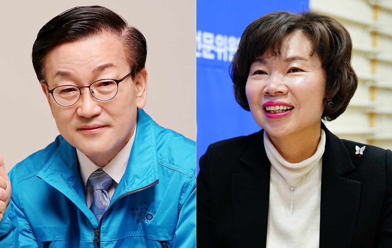 윤일규 더불어민주당 천안병 국회의원(왼쪽)과 박양숙 예비후보.