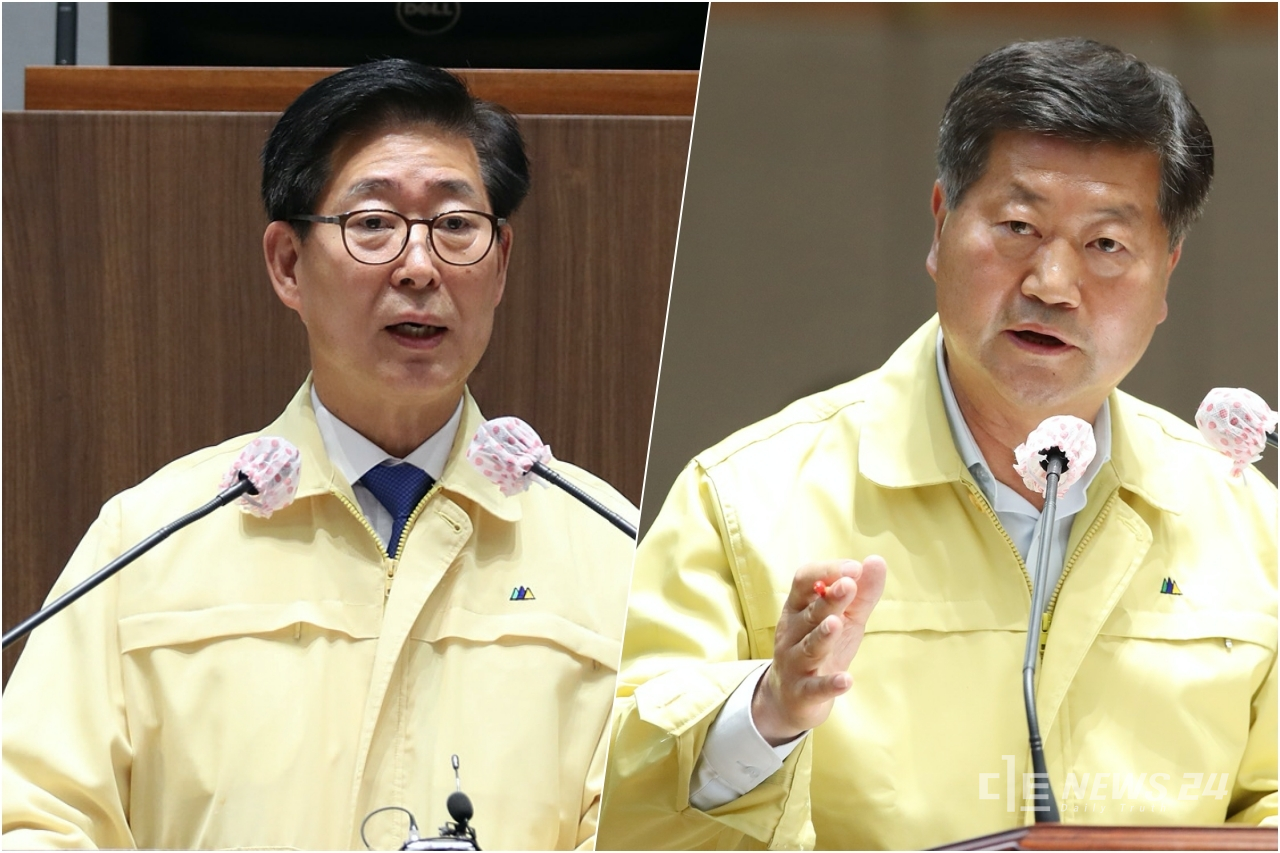 충남도의회 이영우 의원(오른쪽)이 15일 321회 정례회에서 도정질문을 하고 있다.