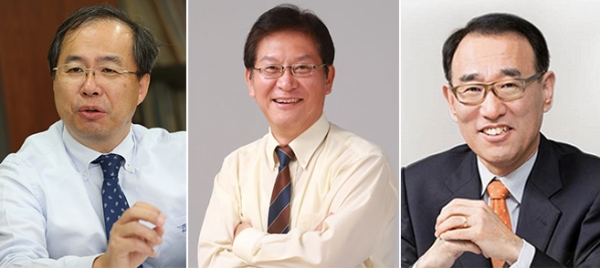 카이스트 교수협의회에서 압축된 총장 후보 3명. 왼쪽부터 김정호 이혁모 임용택 교수.