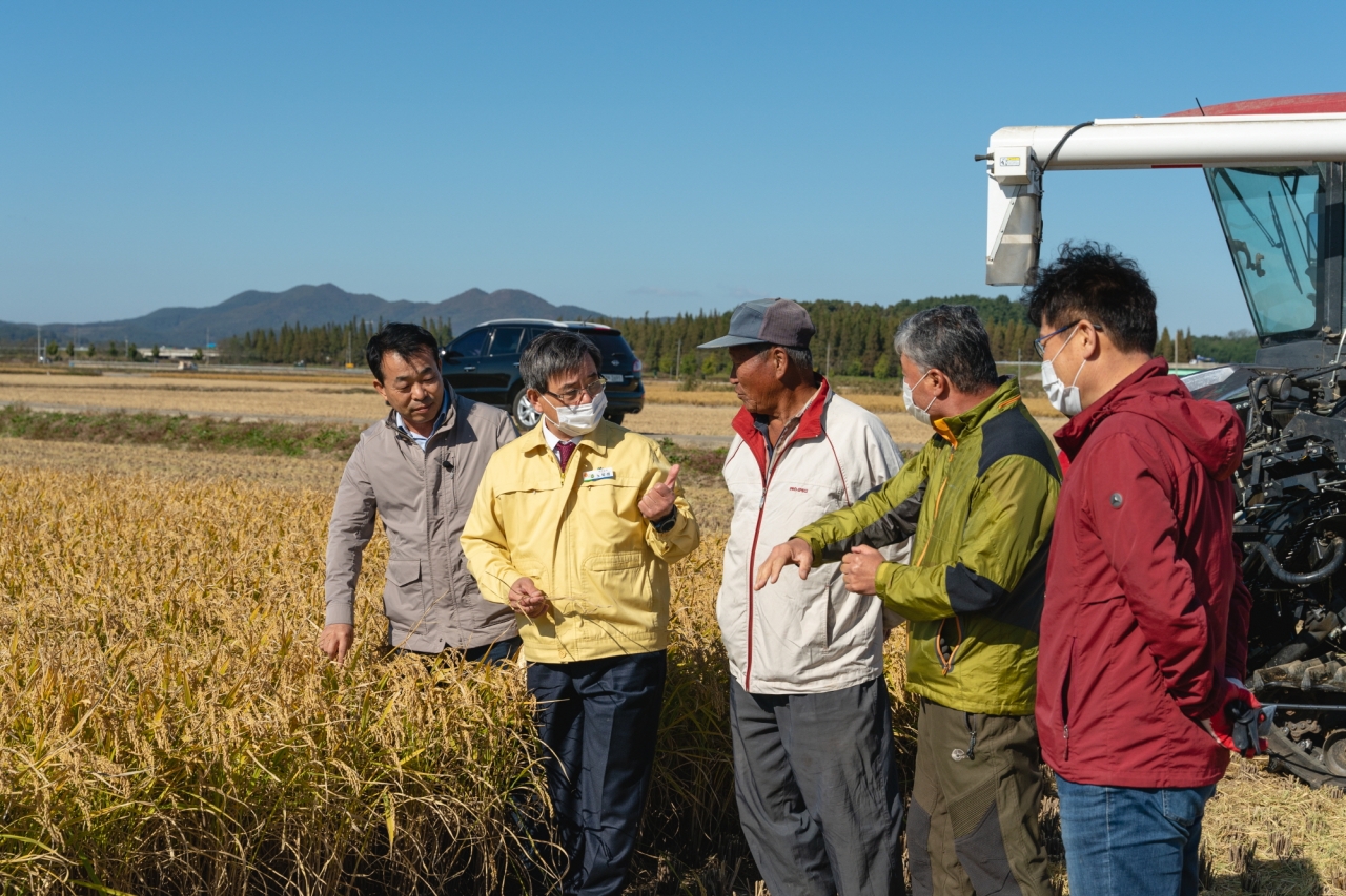 서천군은 23일 노박래 서천군수가 서래야 유기농쌀 재배단지 벼 수확 현장을 방문, 주민과 소통의 시간을 가졌다고 밝혔다. 