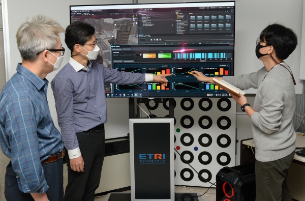 ETRI 연구진이 개발한 VR 멀미 정량 분석 기술을 이용해 정량적인 지표로 콘텐츠를 조정하는 모습.