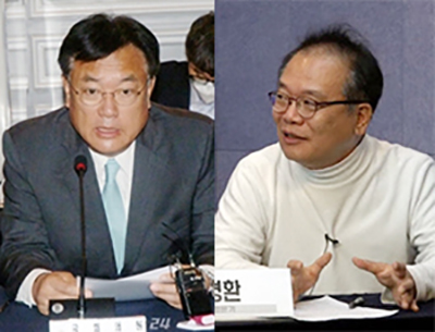 정진석 국민의힘 의원(왼쪽)과 강영환 정치평론가.