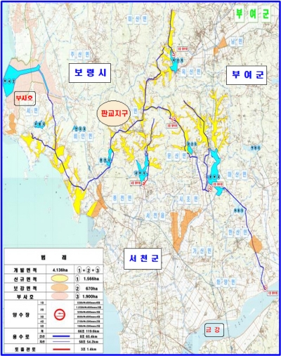 서천군은 8일 판교지구 다목적농촌용수 개발사업에 2026년까지 2076억 원을 투입, 양수장 5개소와 용수관로 119.6km를 설치할 예정이라고 밝혔다. 