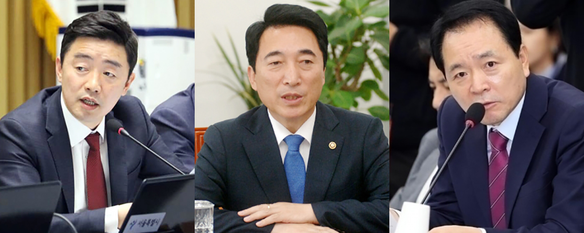 왼쪽부터 강훈식 더불어민주당 의원, 박수현 민주당 홍보소통위원장, 성일종 국민의힘 비상대책위원.