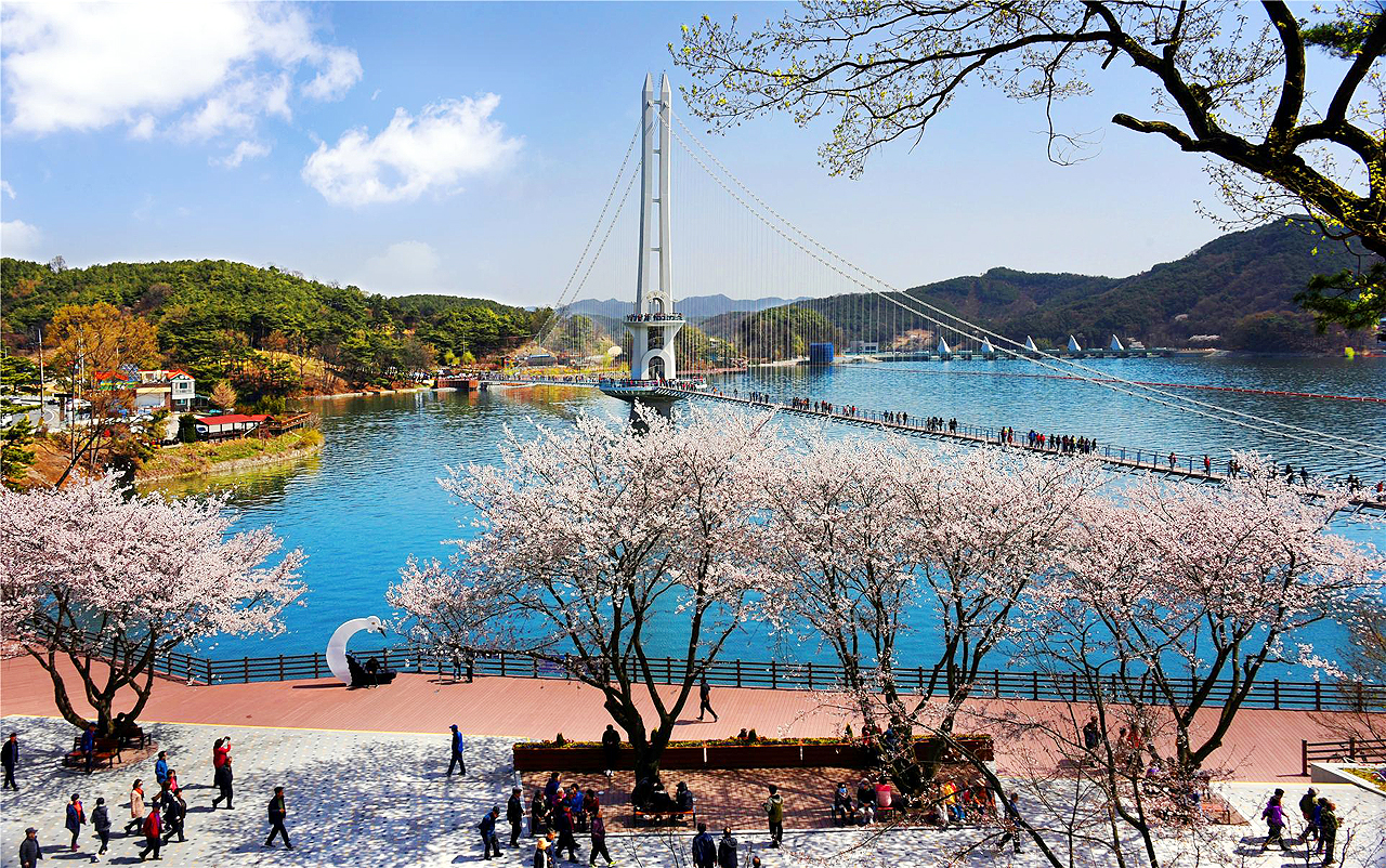 충남 예산군의 예당호 관광단지 전경. 지역을 넘어 전국적인 명소로 인정받고 있다.