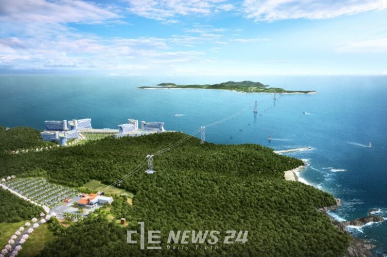 원산도와 삽시도를 잇는 3.9km 해상 케이블카 조감도. 보령시 제공.