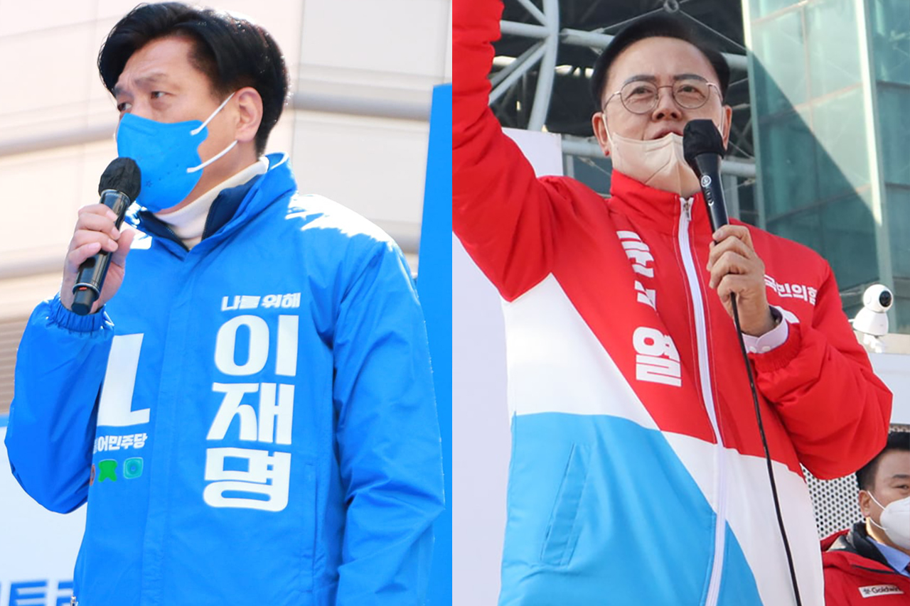 조승래 더불어민주당 선대위 수석대변인(왼쪽)과 이명수 국민의힘 충남도당위원장.