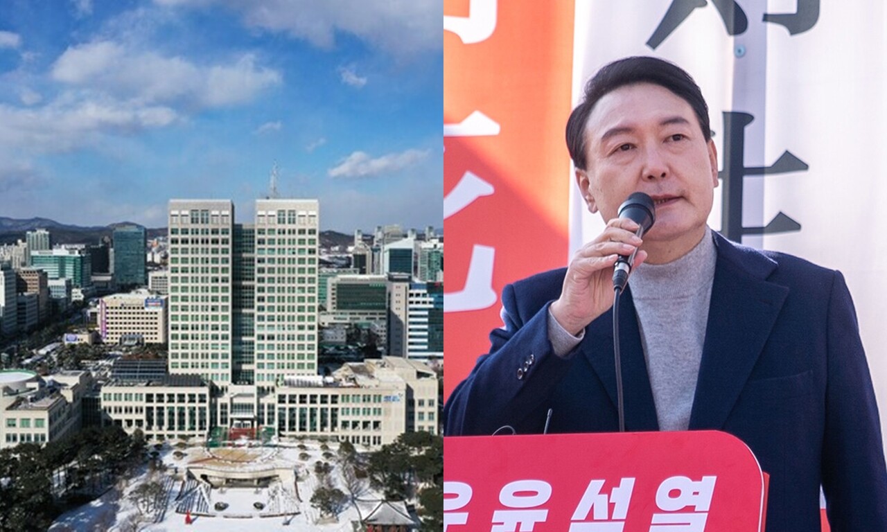 왼쪽부터 대전시청 전경, 윤석열 대통령 당선인. 자료사진.
