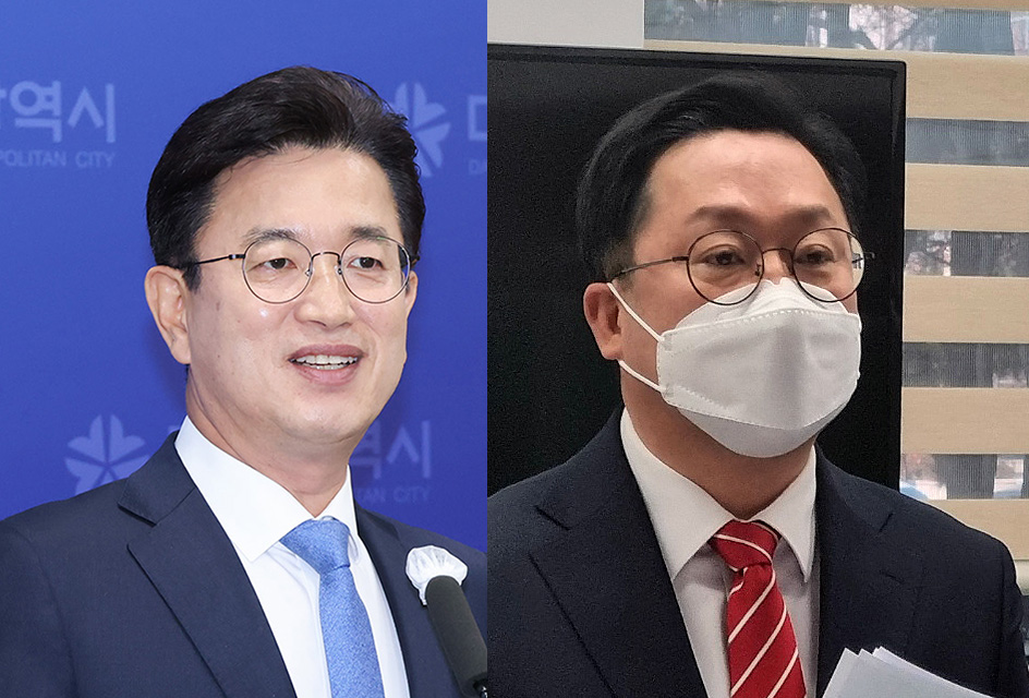 더불어민주당과 국민의힘 대전시장 후보로 결정된 허태정 대전시장(왼쪽)과 이장우 전 국회의원. 자료사진.