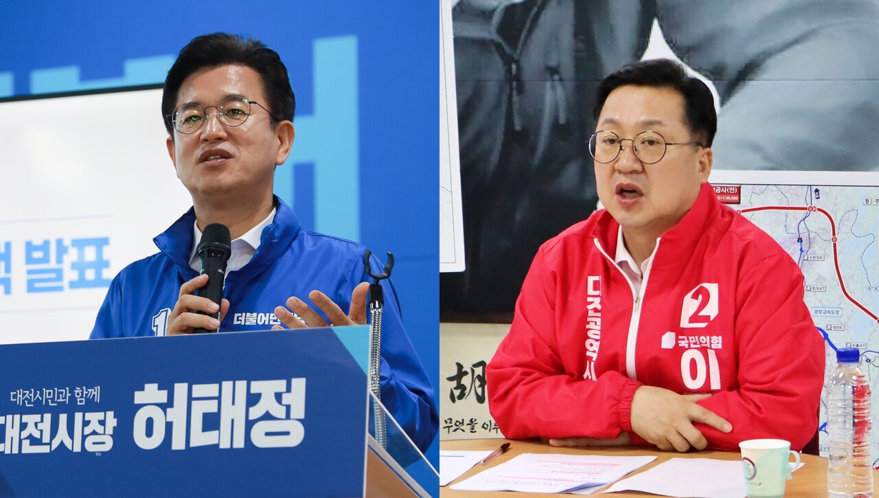 여야 대전시장 후보군. 왼쪽부터 더불어민주당 허태정 후보, 국민의힘 이장우 후보.