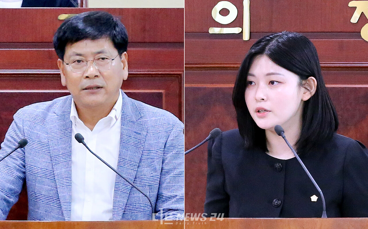 14일 5분발언에 나선 전남수 의원(왼쪽)과 김미성 의원. 두 사람은 대조적인 발언으로 눈길을 끌었다. 