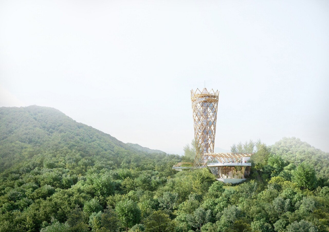 대전시가 지난 민선7기 구상했던 약 50미터 규모 보문산 큰나무 전망대 조감도. 자료사진.