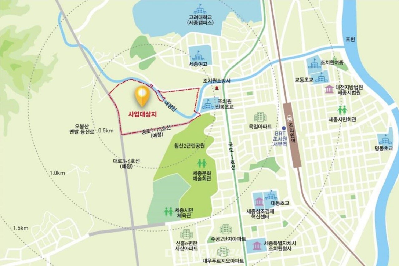 2026년 조치원 오봉산 인근 서북부개발지구에 들어설 한국정보통신공사협회 입지. 세종시 제공.