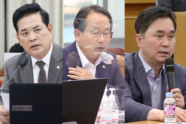 왼쪽부터 박영순·강준현·김종민 더불어민주당 의원. 자료사진.
