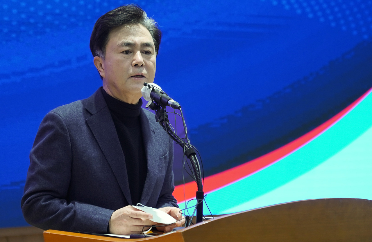 김태흠 충남지사는 22일 충남도청에서 열린 ‘2022년 송년기자회견’에서 윤석열 대통령의 충남지역 공약 실행에 대한 강한 자신감을 내비쳤다. 황재돈 기자.