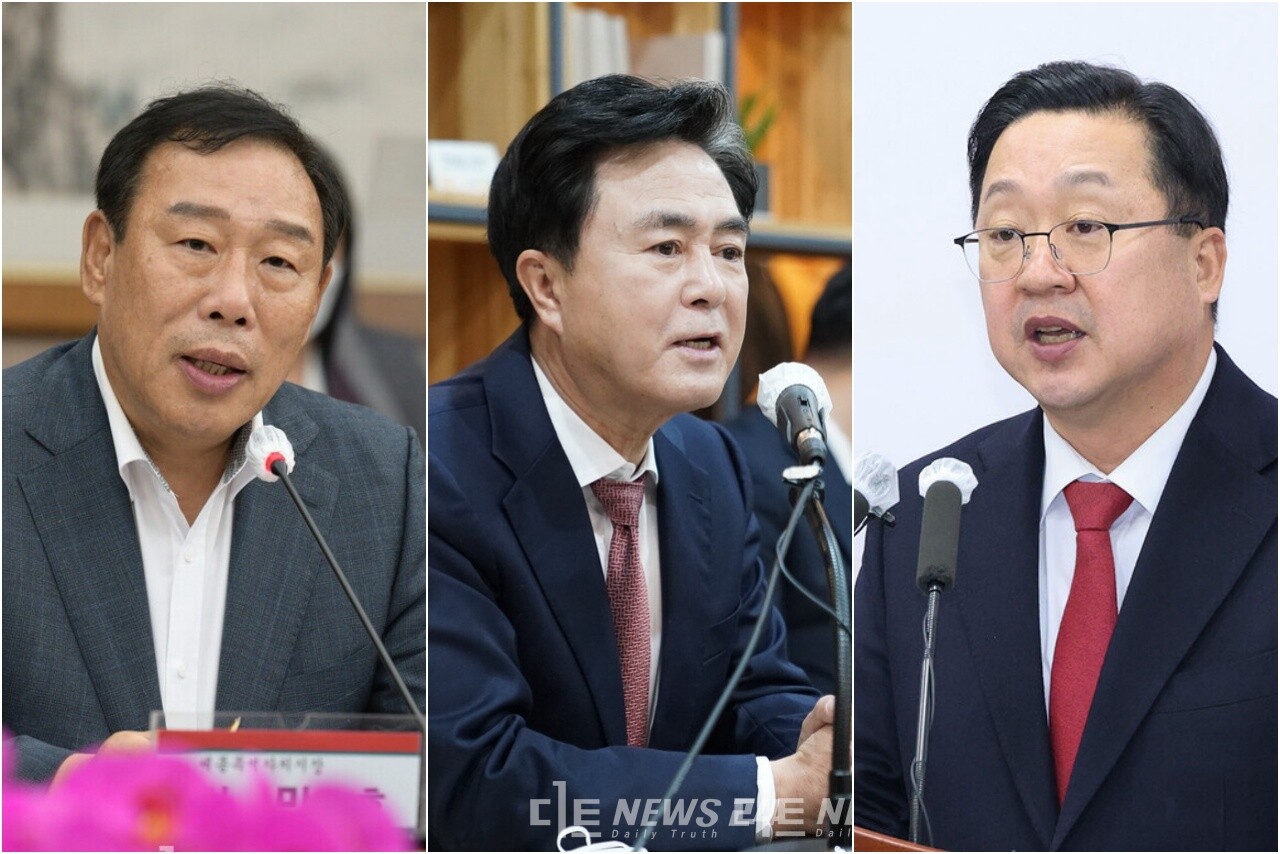 최민호 세종시장과 이장우 대전시장이 ‘리얼미터 12월 광역단체장 긍정평가’에서 전월 대비 상승폭이 전국에서 가장 높은 것으로 나타났다. 김태흠 충남지사는 소폭 하락했다. 자료사진.