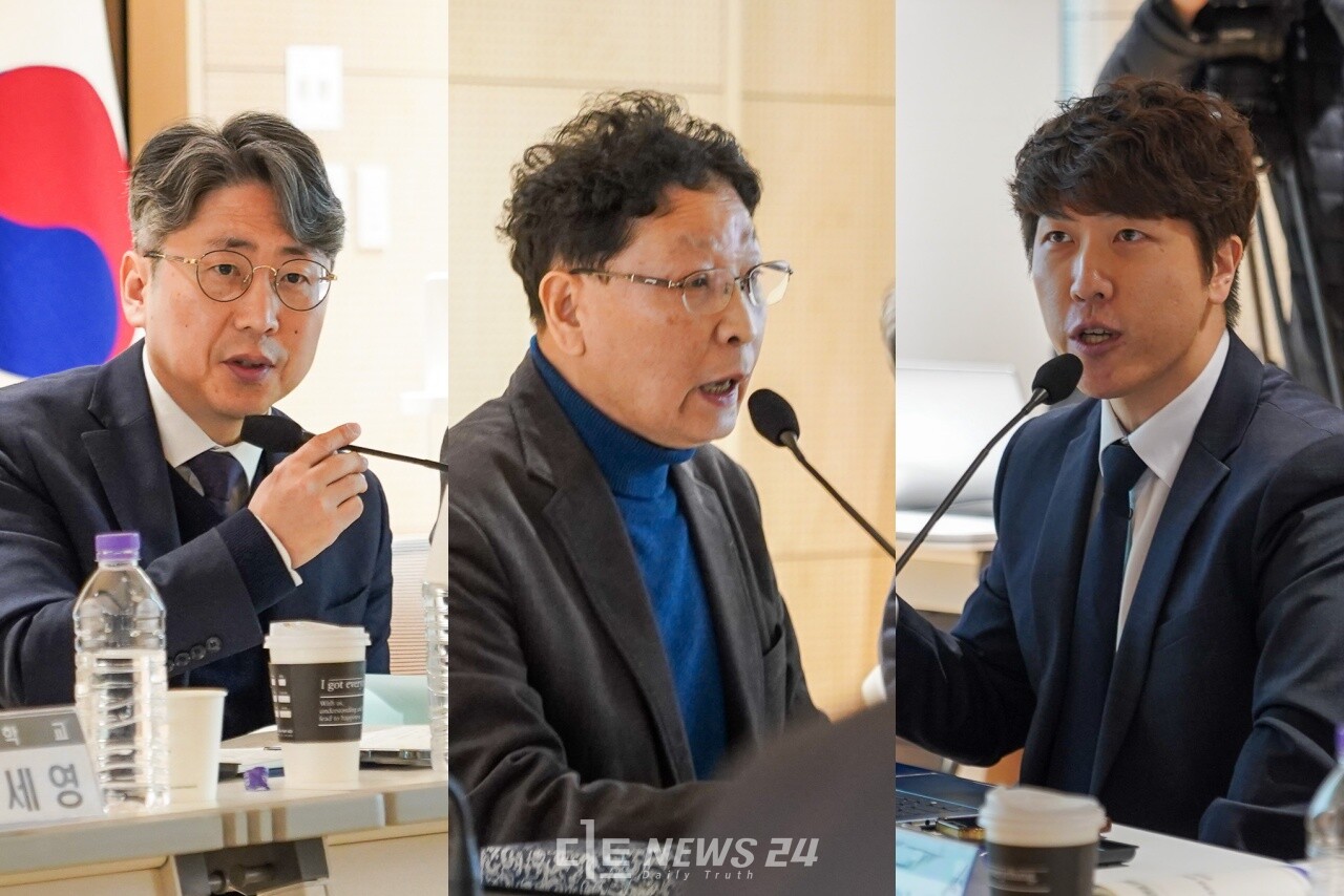 (왼쪽부터) 오용준 충남연구원 기획경제실장, 이세영 건양대 교수, 원진기 충남공공보건의료지원단 책임연구원이 각자의 주제발표를 하고 있다.  황재돈 기자. 