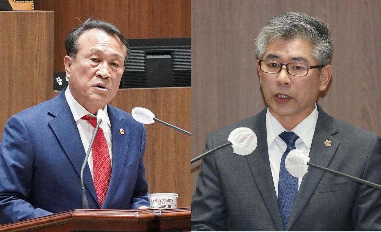 김응규, 조철기 원내대표는 교섭단체 대표발언을 통해 각을 세웠다.