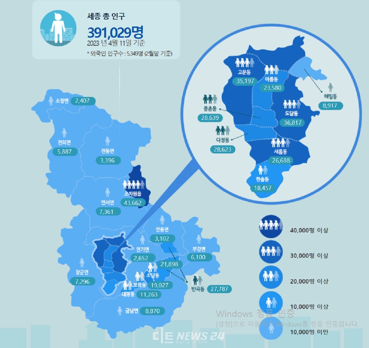 2월말 기준 각 읍면동별 인구 변화도 이번 총선의 또 다른 변수 중 하나다. 세종시 제공. 