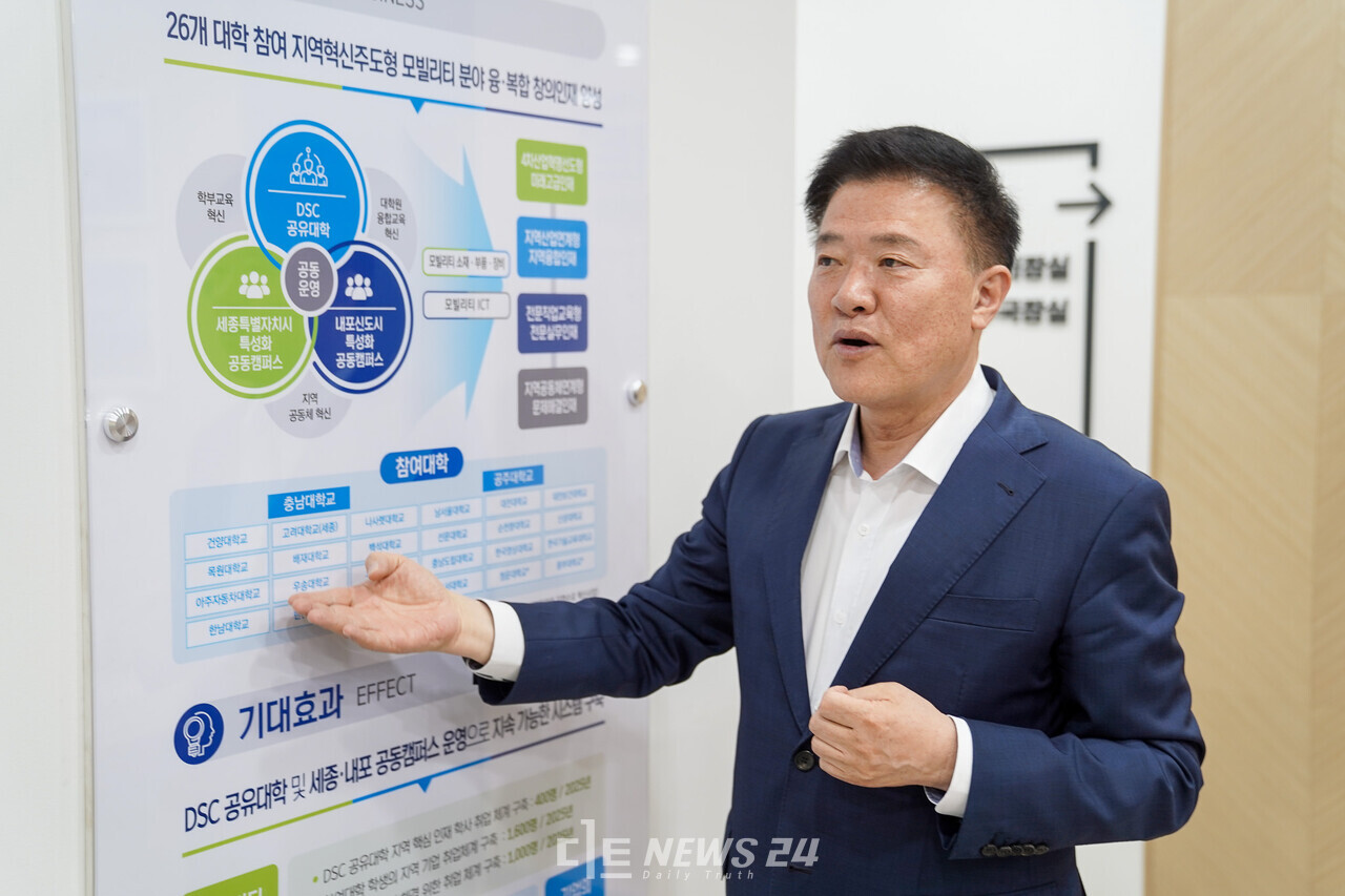 김학민 DSC지역혁신플랫폼 총괄운영센터장이 DSC공유대학과 관련해 설명을 하고 있는 모습. 황재돈 기자. 