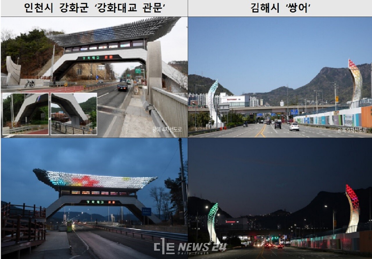인천시 강화군(좌)과 김해시(우)의 진입 관문 모습. 