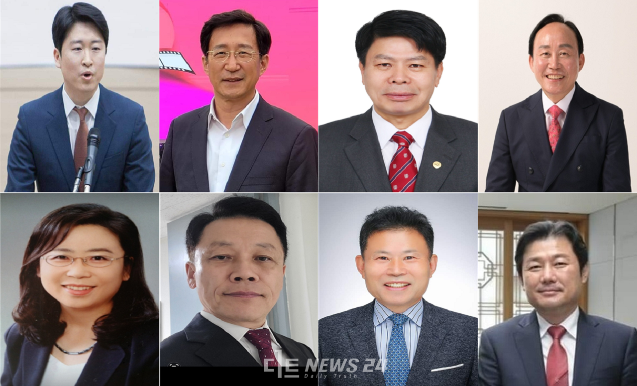 사진 위 왼쪽부터 류제화 시당위원장, 성선제 국제변호사, 이성용 부위원장, 조관식 이사장 등 갑구 하마평 후보군. 사진 아래 왼쪽부터 김정환 전 여성위원장, 김재헌 목사, 송광영 전 건양대 겸임 교수, 이준배 전 세종시 경제부시장 등 을구에서 거론되는 후보군., 자료사진. 