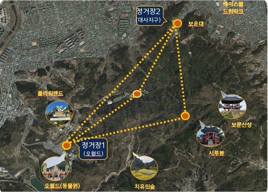 대전시가 추진 중인 보문산 케이블카 예상 노선도. 대전시 제공.