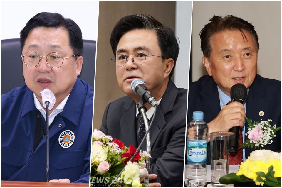 왼쪽부터 이장우 대전시장, 김태흠 충남지사, 김영환 충북지사. 20일 윤석열 정부 특화단지 지정 발표에 따라 희비가 엇갈리고 있다. 자료사진.