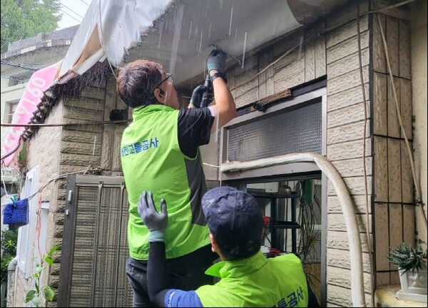 대전교통공사 직원들이 독립유공자 후손의 댁을 방문해 낡은 전기설비를 교체하고 있다. 