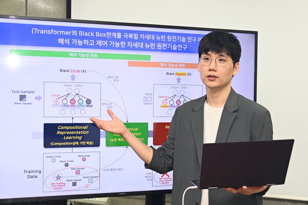 ETRI 언어지능연구실 김현 선임연구원이 제안한 연구 주제에 대해 설명하는 모습.