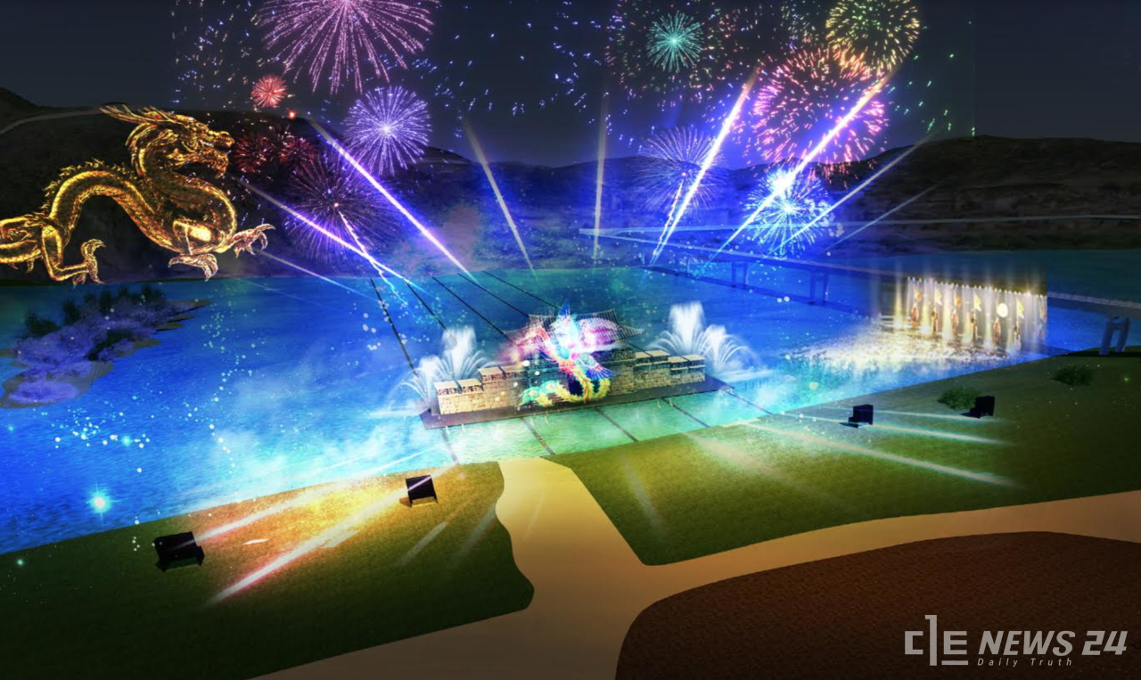  ‘2023 대백제전’이 오는 23일 개막하는 가운데 새롭게 선보이는 '수상 멀티미디어 쇼'가 눈길을 끈다. 공주시 제공