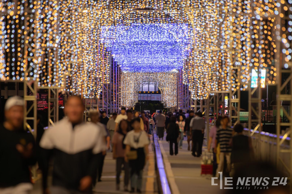 공주 금강 신관공원과 미르섬 일대에 눈부신 빛들이 관광객의 눈길을 사로잡고 있다. 공주시 제공
